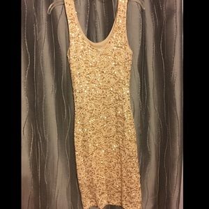 Gold sequin dress, hits right at the knee, Medium